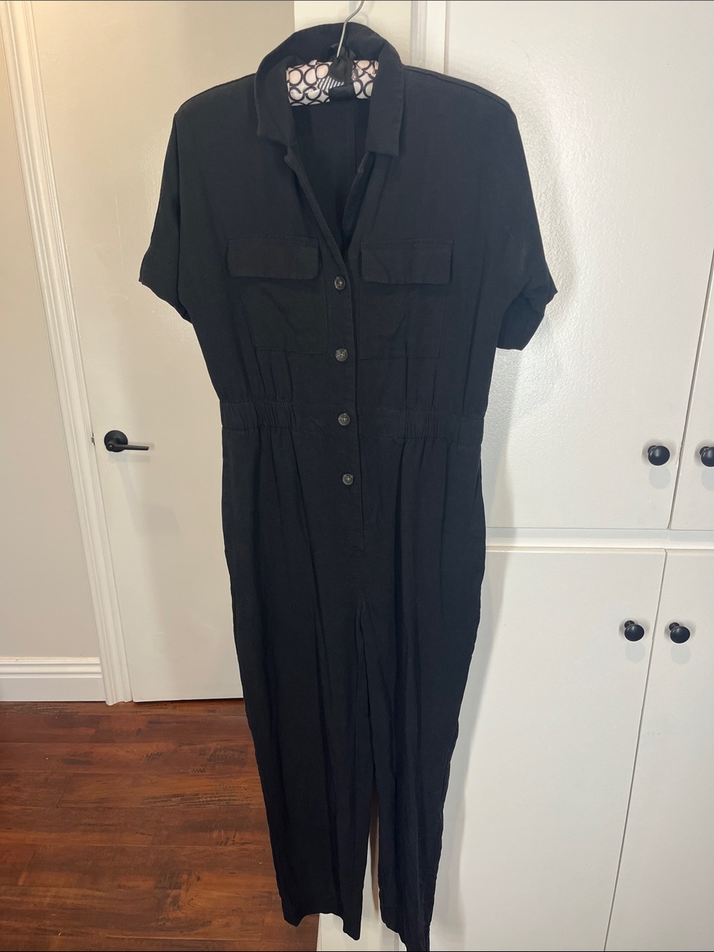 Everlane Black Short-Sleeve Button Utility Jumpsuit